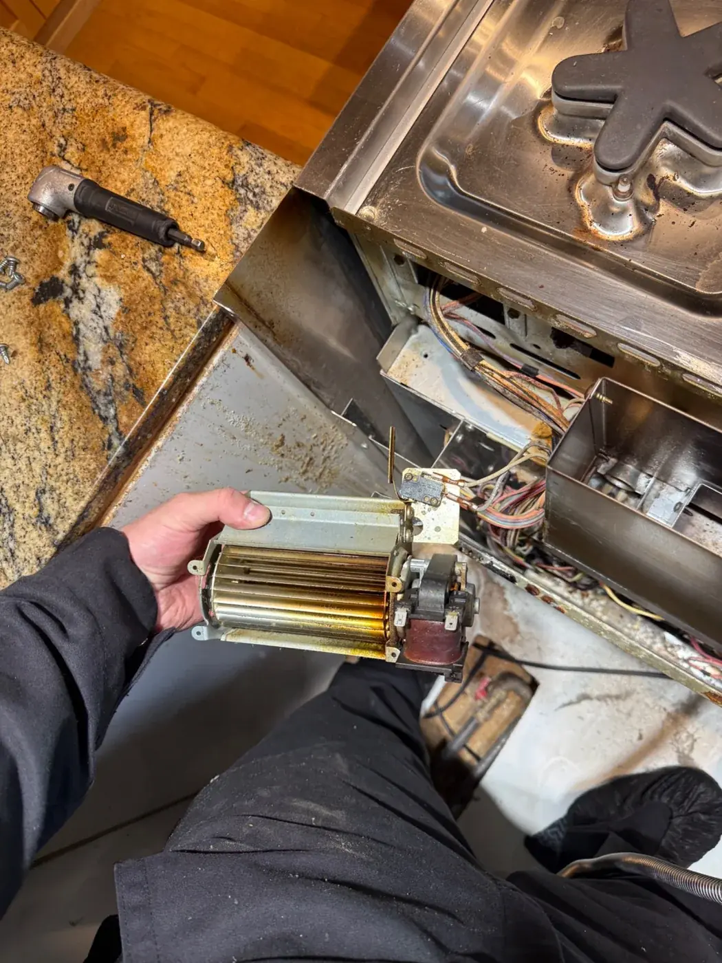 Internal appliance component being inspected